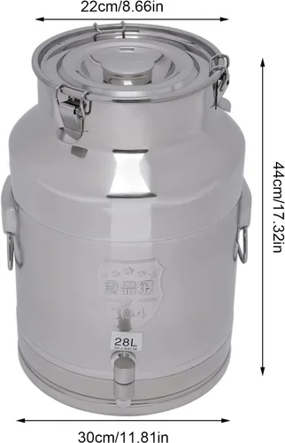 Miniatura 2 de Cubo de acero inoxidable de 28 litros y 7.4 galones para leche y vino con tapa sellada, resistente (28L)