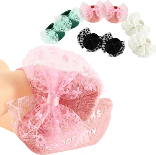 SAOROPEB 4 pares de calcetines para bebés niñas, agarre antideslizante para bebés y niños pequeños, calcetines de tobillo para niñas