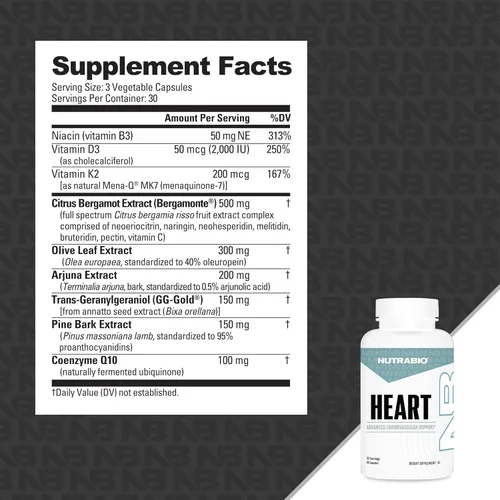 Miniatura 6 de NutraBio Suplementos para la salud del corazón, suplemento cardiovascular, colesterol, apoyo circulatorio y saludable para la presión arterial - 90