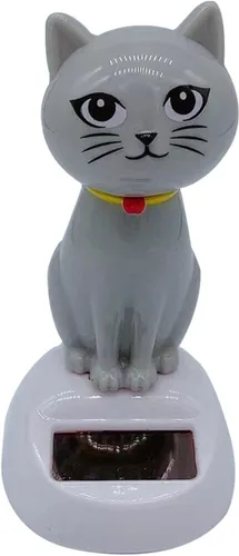Miniatura 9 de Solar Cat Bobble Head - Juguete para gatos bailando con energía solar para tablero o escritorio gris