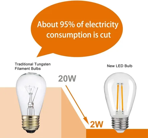 Miniatura 3 de Bombillas LED de repuesto S14, inastillables e impermeables, bombillas LED Edison S14 de 2 W, luces de cadena para exteriores, luces de patio