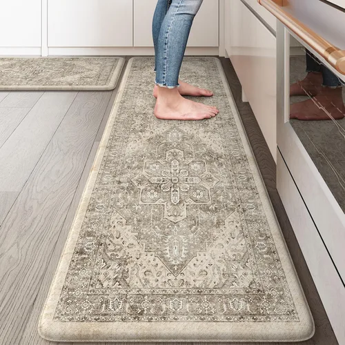 Miniatura 19 de KIMODE Alfombra de Cocina Antifatiga 2 Piezas, Alfombras de Cocina Antideslizantes e Impermeables, Alfombra de Cocina de Estilo Rústico en Gris