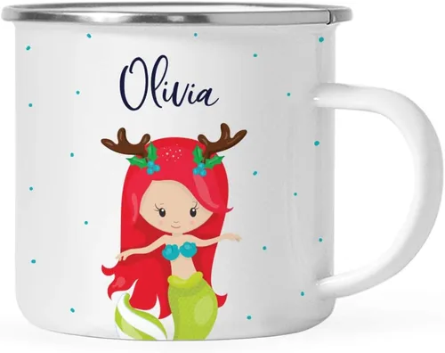 Miniatura 9 de Andaz Press Taza de café de acero inoxidable con nombre personalizado de 11 onzas para niños, diseño de sirena festiva, 1 paquete, taza de Navidad