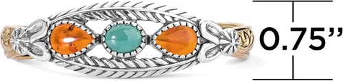 Miniatura 3 de American West - Brazalete de plata de ley y latón con piedras preciosas de ámbar y turquesa, talla S, M o L