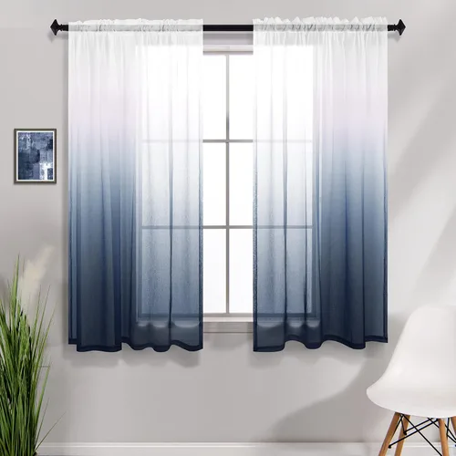 Miniatura 12 de KOUFALL Cortinas de ventana de baño para ducha, juego de 2 paneles de cortinas cortas transparentes en blanco y negro para cocina, dormitorio
