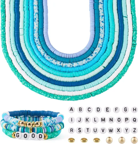 Miniatura 31 de FASHEWELRY 12 hebras de cuentas de arcilla polimérica de 0.236 pulgadas (0.236 in) hechas a mano de arcilla Heishi, cuentas espaciadoras de arcilla