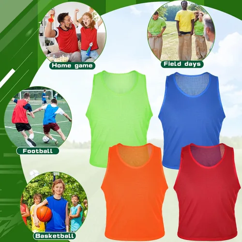 Miniatura 7 de 48 piezas de camisetas deportivas juveniles de fútbol para practicar baloncesto, 4 colores, 4 equipos para entrenamiento de equipo de fútbol