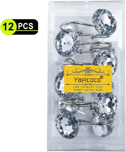 Miniatura 9 de 12 piezas de ganchos para cortina de ducha para baño, ganchos para cortinas de ducha de acero inoxidable resistentes al óxido con strass decorativos