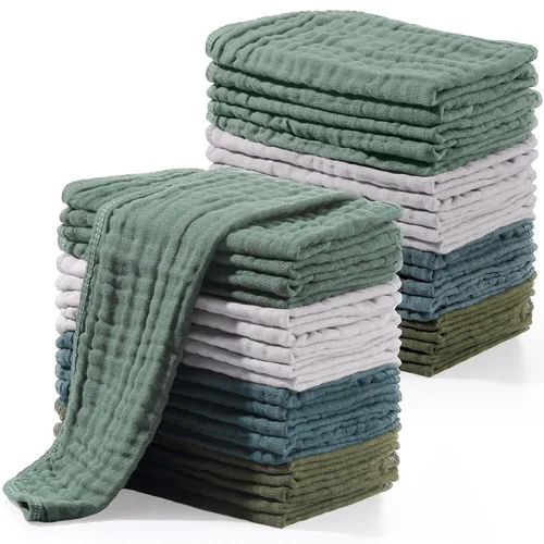 Miniatura 11 de Buryeah Gasas de muselina, 20 piezas, grandes de 20 x 10 pulgadas, 100% algodón, 6 capas ultraabsorbentes y suaves, toallitas de mano para babeo