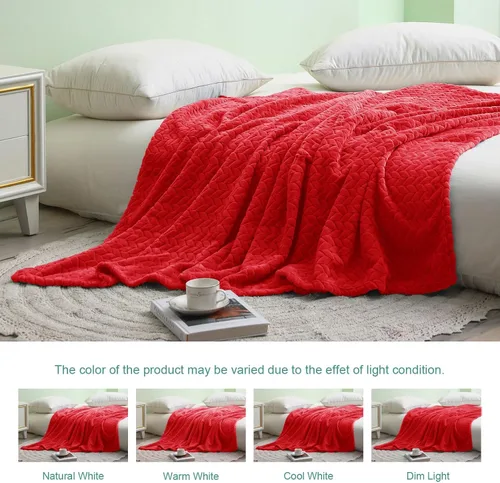 Miniatura 5 de Exclusivo Mezcla - Manta de tamaño king de vellón, color rojo, para cama, 90 x 104 pulgadas, suave, acogedora, en 3D, de franela, en jacquard