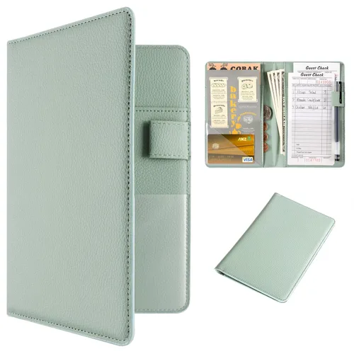 CoBak - Libreta para meseros, organizador compacto con bolsillos transparentes y para dinero, portabolígrafo, se ajusta perfectamente al delantal,
