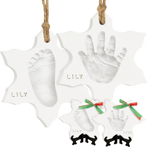 Miniatura 12 de Kit de huellas de mano y pie para bebé - Adorno personalizado para la primera Navidad del bebé, adorno de recuerdo de huella de recién nacido, kit