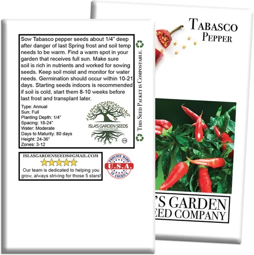 Miniatura 7 de Semillas de chile rojo vivo "Tabasco" para plantar, más de 50 semillas tradicionales por paquete, semillas de jardín de Isla
