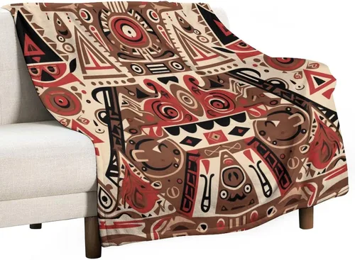Miniatura 29 de Mantas de franela con patrón artístico rojo, beige, marrón oscuro, manta de franela de pintura al óleo abstracta de 30 x 40 pulgadas para sofá, cama