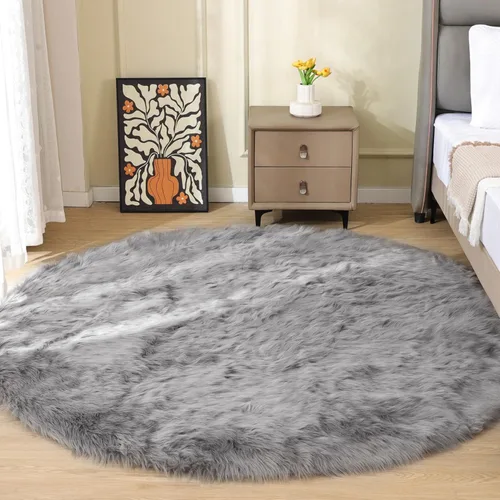 Miniatura 86 de ORINOVA Alfombras de pelo sintético lavable de color gris plateado claro para dormitorio, alfombra de felpa para sala de estar, alfombra