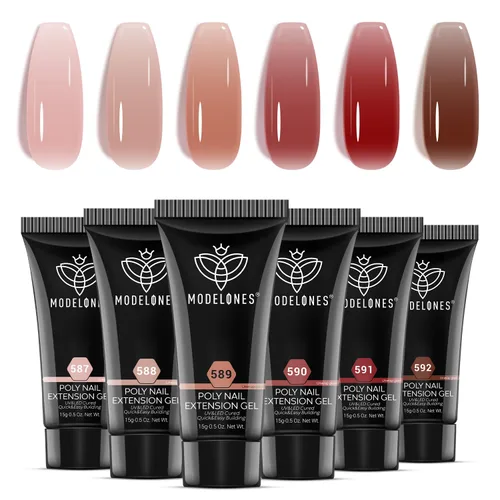 Miniatura 10 de modelones Juego de Gel de Uñas Poli, 6 Colores Colección Roja Popular Vino Burdeos Brillante con Purpurina Gel de Extensión Poli Rojo Sangre Oscuro
