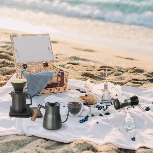 Miniatura 3 de SOTECH Juego de cafetera todo en 1, hervidor de acero inoxidable 304 con termómetro, molinillo de café, gotero de café y servidor de bolsa de viaje