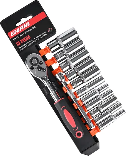 Miniatura 13 de Egofine Juego de llaves de trinquete de enchufe mini de 12 piezas de 1/4 pulgada, juego de enchufes de accionamiento con 10 enchufes (4-13mm)