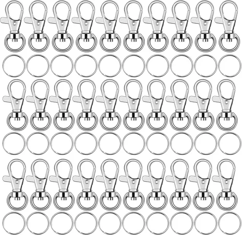anezus - Ganchos giratorios para llavero, 100 piezas, accesorios de metal giratorios, ganchos de cordón con anillos de llavero para accesorios de