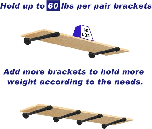 Miniatura 4 de Paquete de 6 soportes para estantes de tubería de 8 pulgadas, soportes para estantes flotantes de tubería de hierro industrial, soportes