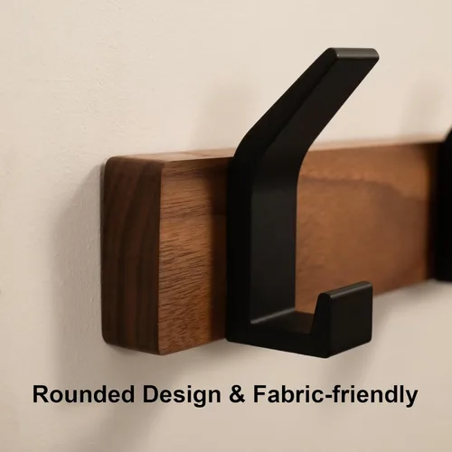 Miniatura 6 de Perchero de Pared - 15.7 Pulgadas Perchero de Ganchos de Madera de Nogal Montaje en Pared con 4 Ganchos de Aluminio Negro Ganchos de Abrigo