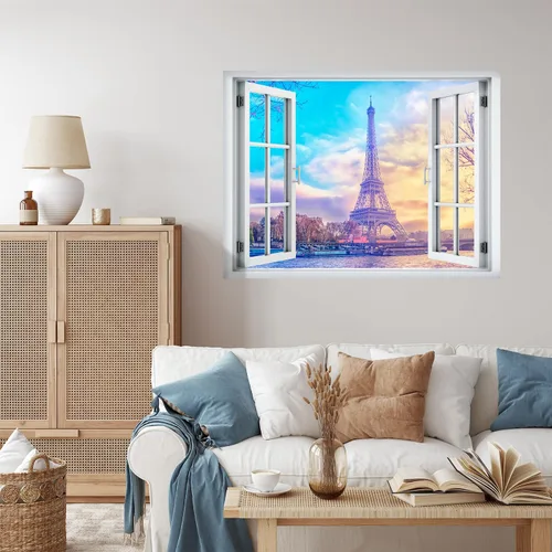 Miniatura 3 de wall26 Adhesivo mural removible para pared, vista de ventana, puesta de sol pastel, París, Francia, Torre Eiffel, naturaleza, desierto, fotografía