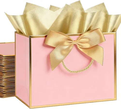 Miniatura 12 de Paquete de 4 bolsas de regalo negras extra grandes, bolsas de regalo grandes con papel de seda, 16 x 6 x 12 pulgadas, bolsas de regalo para pequeñas