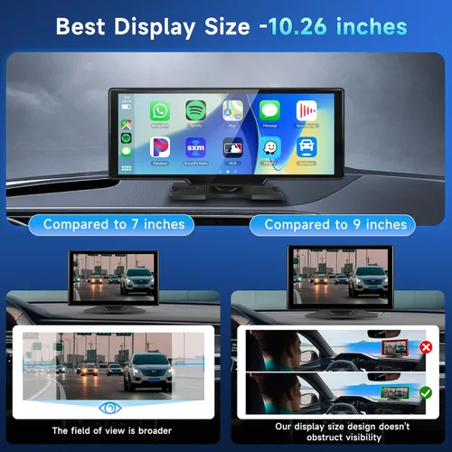 Miniatura 4 de Podofo Receptor de Radio Estéreo de Coche Portátil de 10.26" con Pantalla Táctil, Carplay Inalámbrico, Android Auto, Navegación, Control de Voz