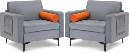 Miniatura 27 de Giantex Sofá individual, silla decorativa, sillón con cojín cómodo, bolsillos para revistas, sala de estar, silla de ocio tapizada para dormitorio