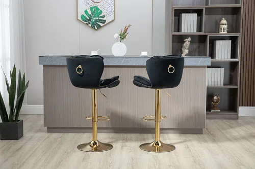 Miniatura 6 de Deolme Taburetes de bar giratorios de terciopelo negro, juego de 2 sillas de bar modernas ajustables de altura de mostrador, taburetes de bar