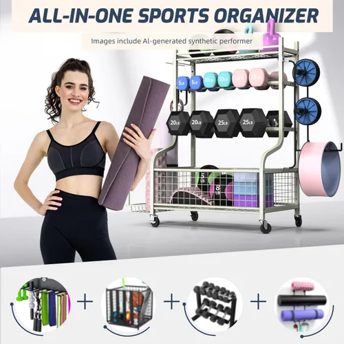 Miniatura 2 de Estante para Mancuernas PLKOW, Estante de Peso para Mancuernas, Almacenamiento para Gimnasio en Casa para Mancuernas, Pesas Rusas, Esterilla de Yoga