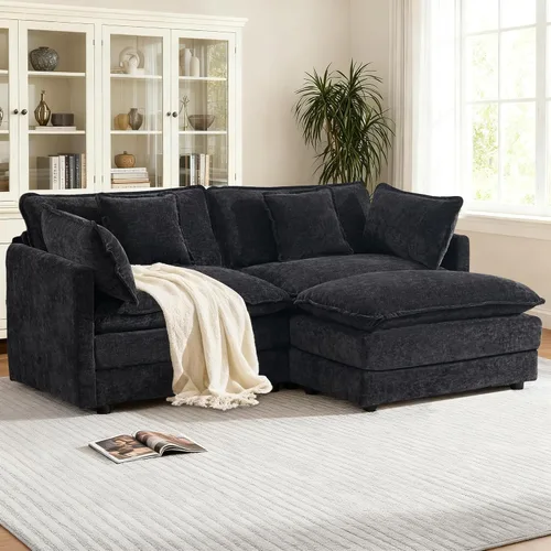 Miniatura 17 de KIVENJAJA - Sofá modular en forma de U extragrande tipo nube, chenilla moderna de 4 plazas con asiento profundo para sala de estar y oficina, con 2