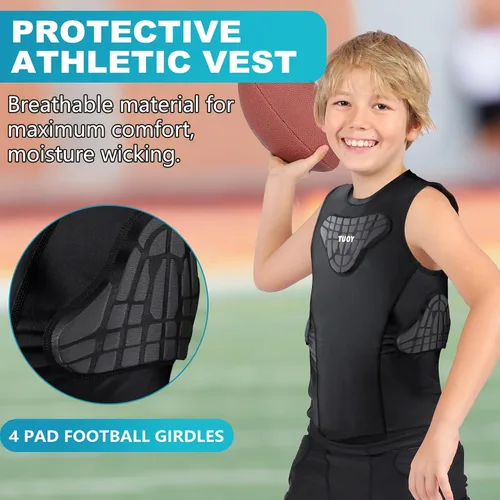 Miniatura 4 de TUOY Camisa acolchada sin mangas con protector de esternón en el pecho, protector de corazón, camisa protectora de compresión para fútbol, béisbol