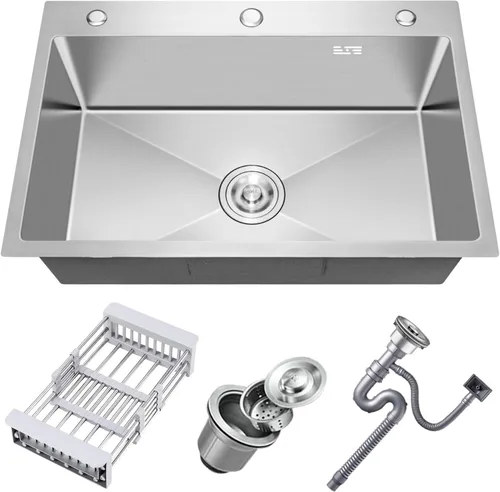 Miniatura 12 de 23.6 x 17.7 Pulgadas Fregadero de Cocina de Caída, Fregaderos de Cocina de Acero Inoxidable con Nano-Revestimiento, Fregadero de Un Solo Tazón de 8