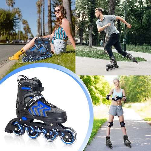 Miniatura 6 de Patines en línea Nattork ajustables para adultos y adolescentes, patines con cuchillas para interior y exterior para niños, principiantes 2-Azul