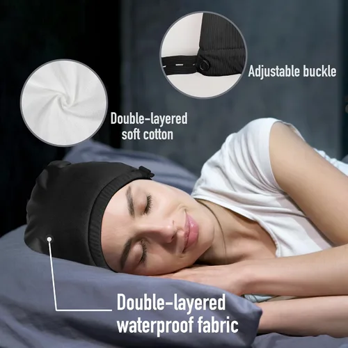 Miniatura 4 de Paquete de aceite de ricino para la cabeza, elástico y reutilizable, de algodón orgánico para mujeres que duermen, doble capa impermeable