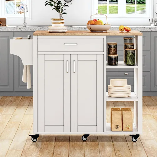 Miniatura 3 de YITAHOME Carrito de isla de cocina rodante de 37 pulgadas con almacenamiento, isla de bloque de carnicero sobre ruedas, carritos de almacenamiento