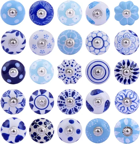 Miniatura 15 de FOLK CRAFT Pomos decorativos para cajones – Paquete de 12 piezas – Manija de puerta de armario de armario con flores hechas a mano para decoración