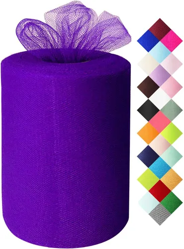 Miniatura 18 de Rollo de tela de tul azul agua de 6 pulgadas x 300 pies (100 yardas), cinta de tul mate cinta de red malla carrete para DIY falda tutú lazo de boda