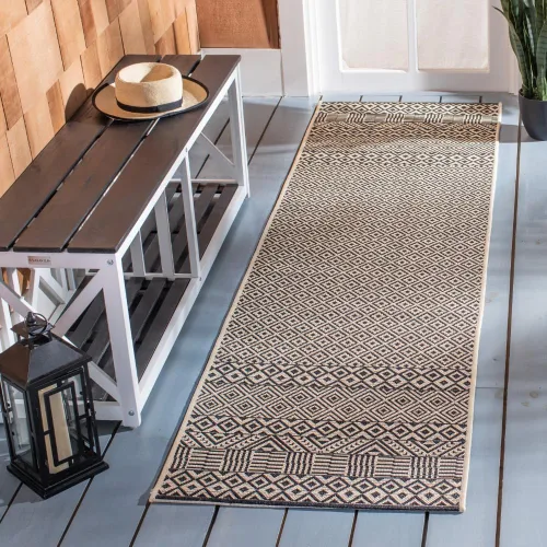 Miniatura 49 de SAFAVIEH Alfombra lavable para exteriores, colección Courtyard de 2.3 x 6.7 pies, beige y azul aguamarina, no desprende pelusa y es fácil