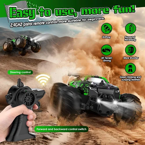 Miniatura 2 de Coche de Control Remoto, Coche de Control Remoto Todo Terreno para Niños, Camión RC Recargable con LED, 1:20, 10KM/H, 2 Motores, 2.4GHZ, Velocidad