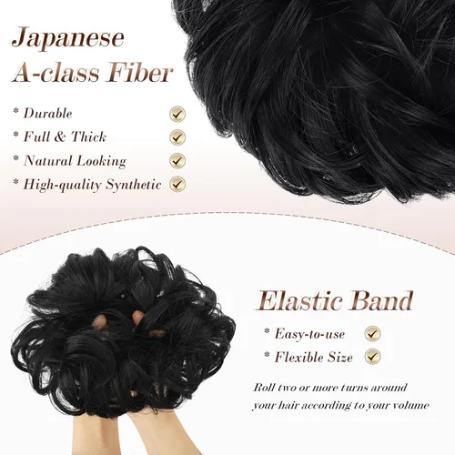 Miniatura 3 de FESHFEN Pieza de Cabello de Moño Desordenado - Extensiones de Coleteros de Moño de Cabello Ondulado Rizado Elástico Postizos Sintéticos para Mujeres
