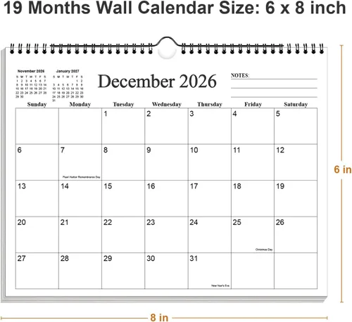 Miniatura 3 de Calendario pequeño de pared 2026 – Mini calendario 2026-2027 de enero de 2026 a junio de 2027, calendario pequeño de 18 meses con papel premium, 6 x