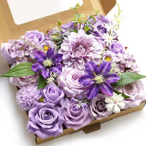 Caja combinada de flores artificiales moradas, decoración de boda, flores falsas, flores para decoración, flores de seda para decoración del hogar