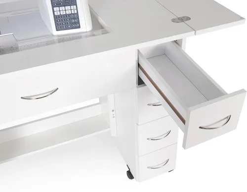 Miniatura 6 de Arrow - Muebles de costura clásicos Alice - Armario de costura compacto de tamaño mediano con elevación hidráulica de máquina, cajones, hojas