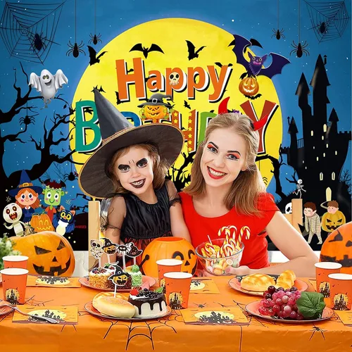 Miniatura 2 de Sensfun Telón de fondo de cumpleaños de Feliz Halloween, Luna Noche, Calabaza, Fondo de cumpleaños, Castillo Fantasma, Telón de fondo de Halloween