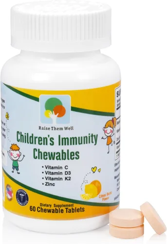 Raise Them Well Vitamina C y apoyo inmunológico para niños, masticables cítricos para niños, refuerzo inmunológico natural con zinc y saúco +