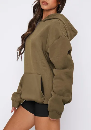Miniatura 23 de onlypuff Sudadera casual con capucha para mujer, de manga larga, con bolsillo de canguro, hombro caído