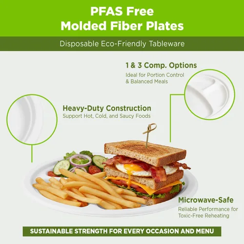 Miniatura 4 de KARAT EARTH Platos de papel desechables compostables de 9 pulgadas (paquete de 500 unidades) – Fibra moldeada, paquete ecológico a granel (blanco)