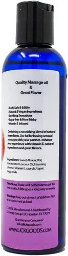 Miniatura 2 de Lick Aceite de masaje con sabor a frambuesa, aceite de masaje comestible de bayas brillantes con aceite de almendras dulces y vitamina E